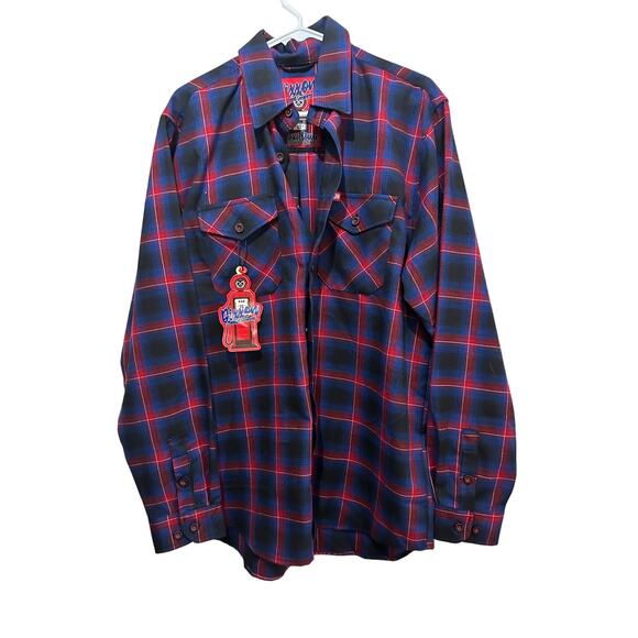 NWT Dixxon Flannel Company Homegrown blue red Plaid Button Down Shirt Size L - Picture 1 of 5